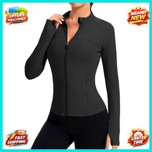 Women's Full Zip Workout Jacket Slim Fit Thumb Holes Athletic Top